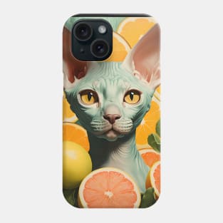 Retro Kitsch Sphynx Cat and Citrus Fruit Collage Phone Case