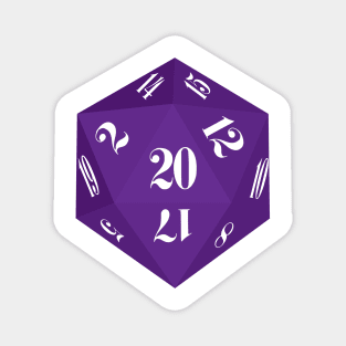 Purple 20-Sided Dice Design Magnet