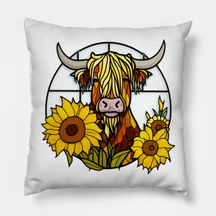 Sunflower Stained Glass Highland Cow #2 Pillow