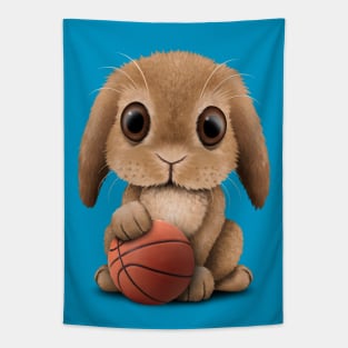 Cute Baby Bunny Playing With Basketball Tapestry