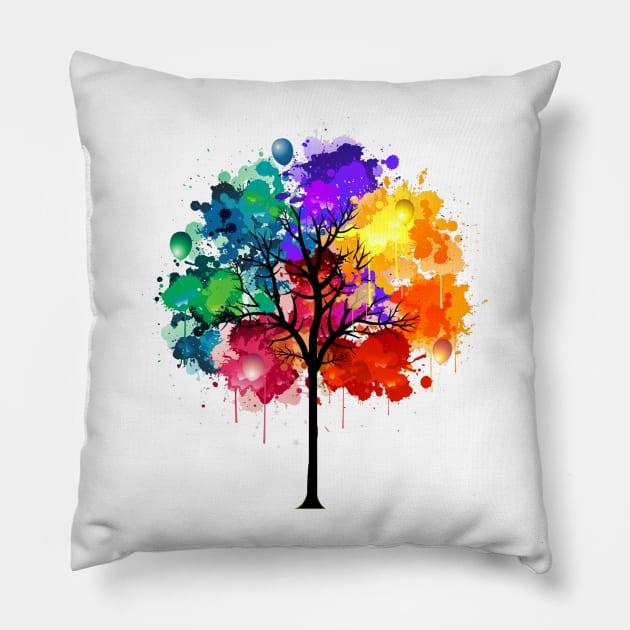 Abstract Multi Color Drawing Watercolor Tree Pillow by Pixel4Art