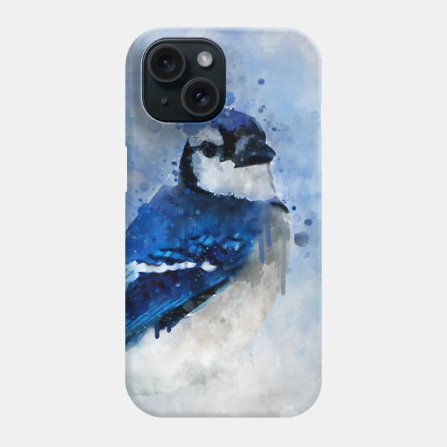 Dramabite Watercolor Blue Jay Bird Phone Case by dramabite