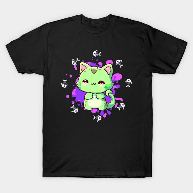 Kawaii cat with fish bones - Kawaii Animals Zombie - T-Shirt