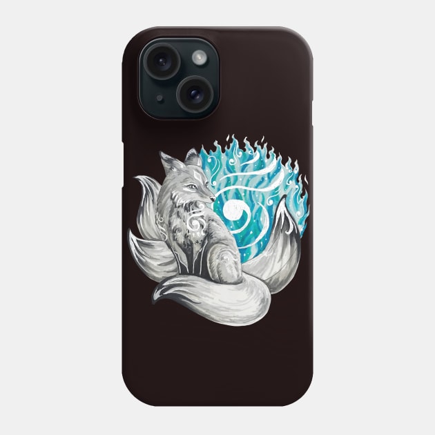 Silver Kitsune with Aqua Foxfire Phone Case by Lady Lilac