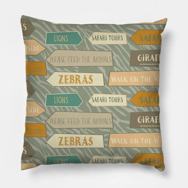 Safari Neck Gator Zoo Signs Safari Animals Pillow by DANPUBLIC