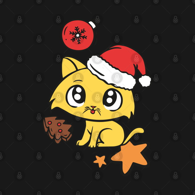 Discover Cute Christmas cat with cooky and stars - Cute Christmas Cat - T-Shirt
