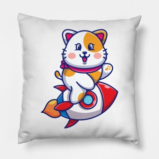 Cute cat riding rocket cartoon Pillow