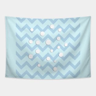 Light blue white Chevron pattern with Snowballs Tapestry