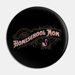 Homeschool Mom Vintage Label in Gold with Flamingo Pin