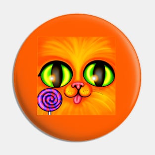 Orange Kitty Face with Lolipop Pin