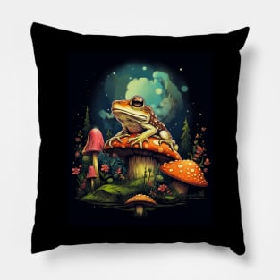 Cute Cottagecore Aesthetic Frog Mushroom Moon Witchy Pillow