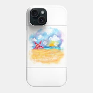 Beach Starfish ( Seastar) Watercolor Scene Phone Case