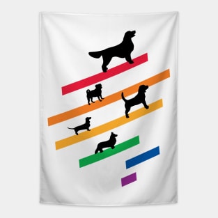 Cosmic Rainbow Dogs - Stripes and Black Silhouettes Tapestry