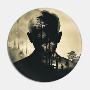 Double exposure, Granddad silhouetted portrait Pin