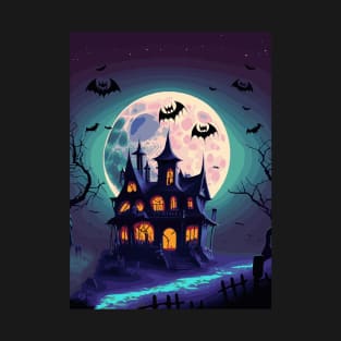 Spooky Halloween full moon, haunted mansion T-Shirt
