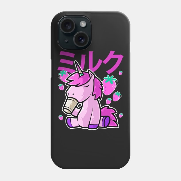 Cute Unicorn Japanese Kawaii Strawberry Milk Shake print Phone Case by theodoros20