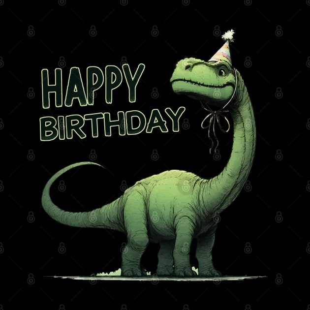 Funny Happy Birthday Green Dinosaur Brontosaurus Party by TomFrontierArt