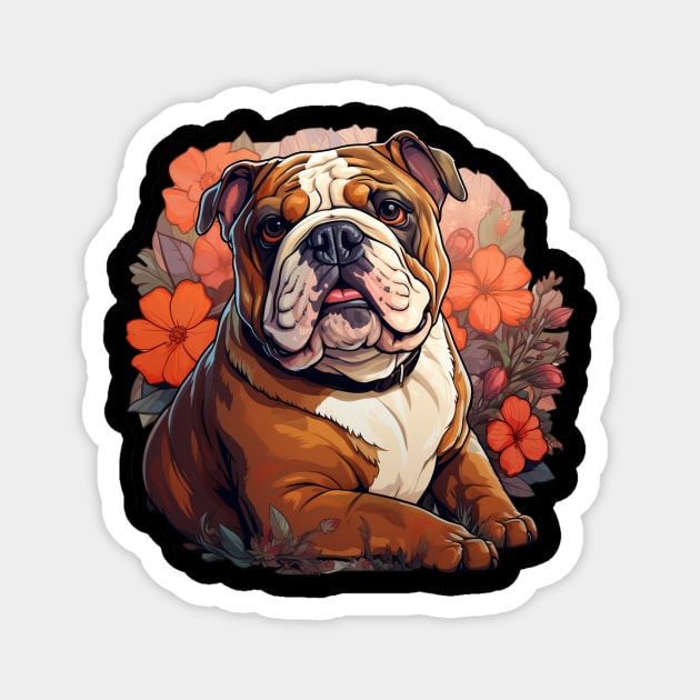 English Bulldog Floral Cottagecore Magnet by Paul Walls