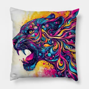 Brightly colored cougar illustration Pillow
