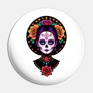 Floral Day of the Dead Girl Pin