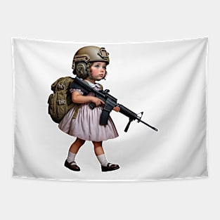 The Little Girl and a Gun Tapestry