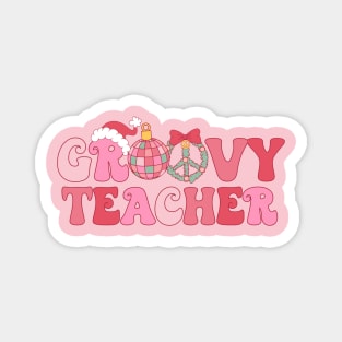 Groovy Teacher Pink Christmas Magnet