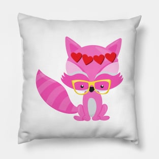 Valentine's Day Fox, Pink Fox, Glasses, Hearts Pillow