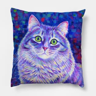 Purple Fluffy Tabby Cat Pillow