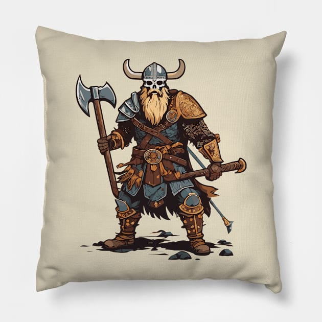 Viking Skeleton Warrior's Heavy Metal Saga Pillow by Salaar Design Hub