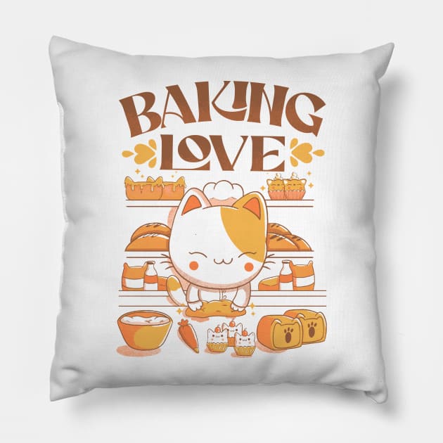 Baking Love Kawaii Cat by Tobe Fonseca Pillow by Tobe_Fonseca