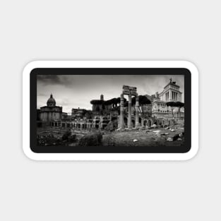 Black and white photograph of the Imperial Forum in Rome, Italy Magnet