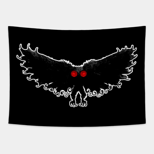 Mothman West Virginia Wing Humanoid Moth Retro Vintage Tapestry by National Cryptid Society