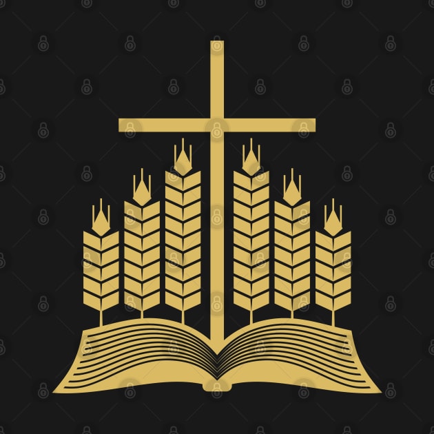 Open bible, ripe ears of corn and the cross of Jesus. by Reformer