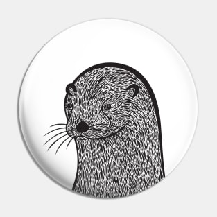 Otter Ink Art - cool detailed animal design - on white Pin