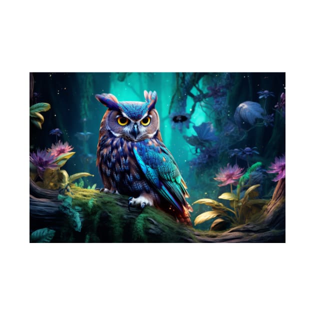 Owl Animal Bird Wildlife Wilderness Colorful Realistic Illustration by Cubebox