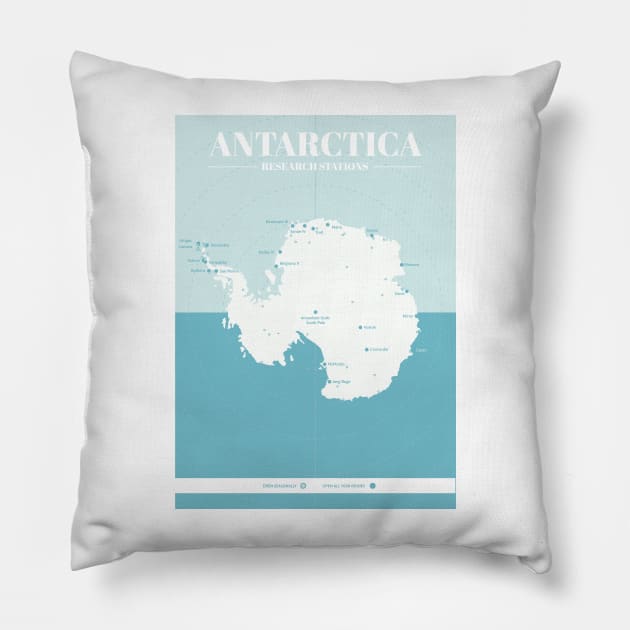 Antarctica Research Stations Map Pillow by Walford-Designs