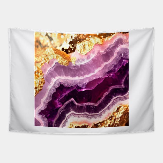 Amethyst Crystal Gems Purple Gold Texture Tapestry by UniqueMe