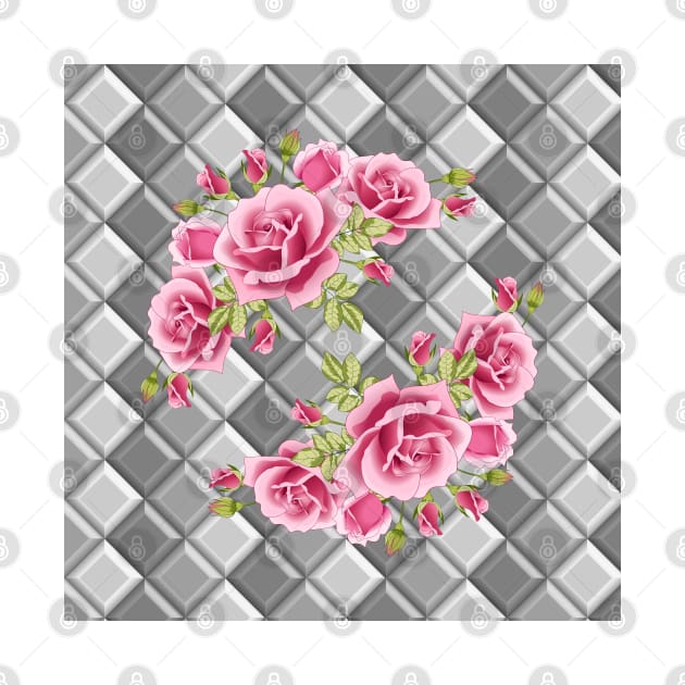 Roses On Geometric Background by Designoholic