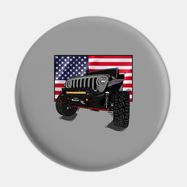 Jeep with American Flag - Grey Essential Pin by 4x4 Sketch