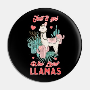 Just A Girl Who Loves Llamas, Cute Llama Boho Design T-Shirt Pin