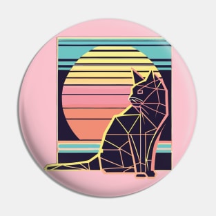 Vintage 80s Geometric Cat with Sunset Pin