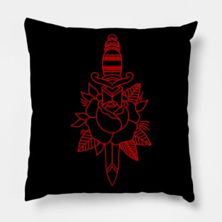 HomeSchoolTattoo Dagger and Rose RED Pillow