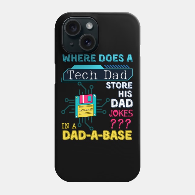 Where Does a Tech Dad Store His Dad Jokes, in a Dadabase. Funny Database Dad Joke for Programmer, Engineer or Tech Dads Father's Day Phone Case by Motistry