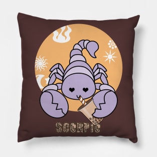 Chibi Inspired Scorpio Drinking Boba Milk Tea Zodiac Sign Pillow