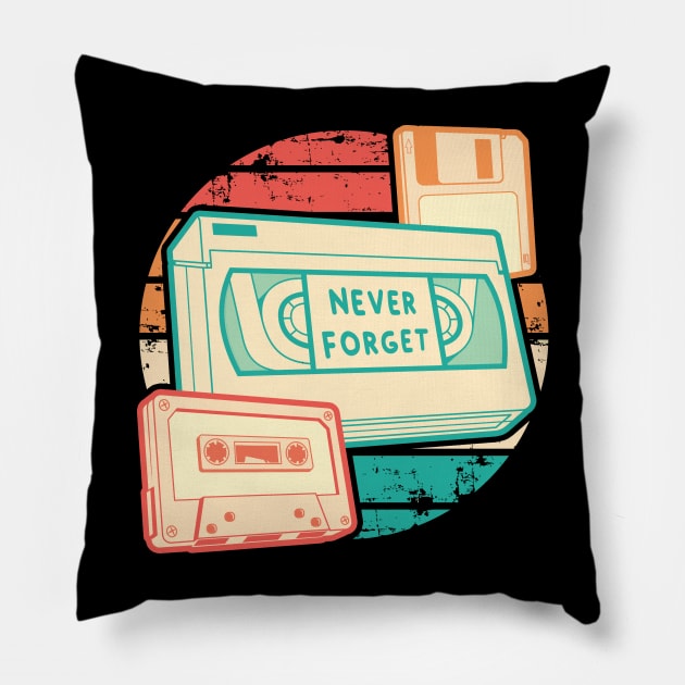 Never Forget - Retro - VHS - Cassette - Floppy Pillow by DesignedbyWizards