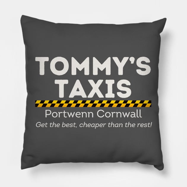 Doc Martin Tommy's Taxis Portwenn Port Isaac Cornwall Pillow by SonnyBoyDesigns
