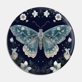 Mystical blue butterfly amidst art nouveau blossoms Pin