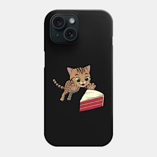 Bengal Cat excited to eat Red Velvet Cake Phone Case
