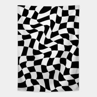 Black and White Wavy Checkered Pattern Tapestry