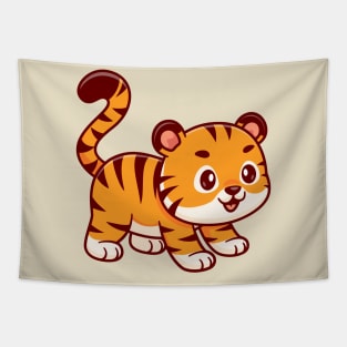 Cute Tiger Playing Cartoon Tapestry